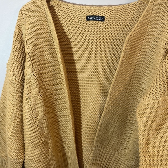 (A4) NEW SHEIN Camel Chunky Cable Knit Open Front Cardigan, Size Small, NWOT - Picture 4 of 10
